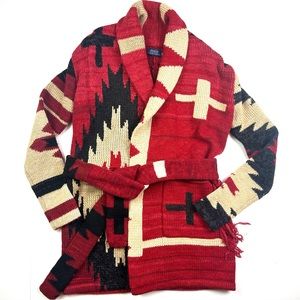 $998 NWT POLO RALPH LAUREN  XXS Red Wool Blend Southwestern Shawl Cardigan Coat